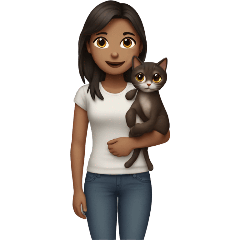 girl with brown with dark hair holding a cat  emoji