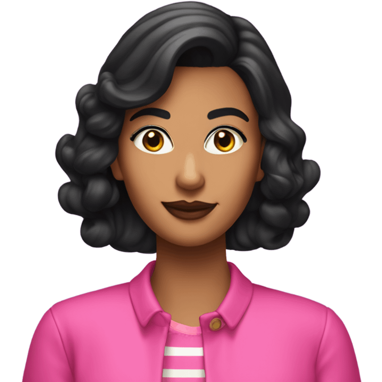 Tanned woman with black hair dressed in 1990s preppy hair, makeup, and neon attire  emoji