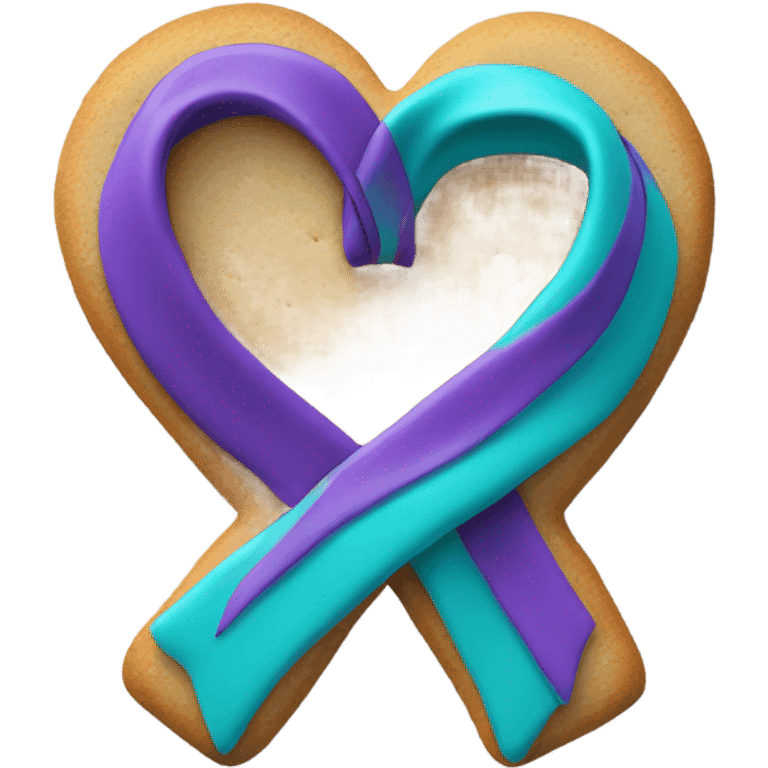 Purple teal Suicide awareness ribbon, heart cookie emoji