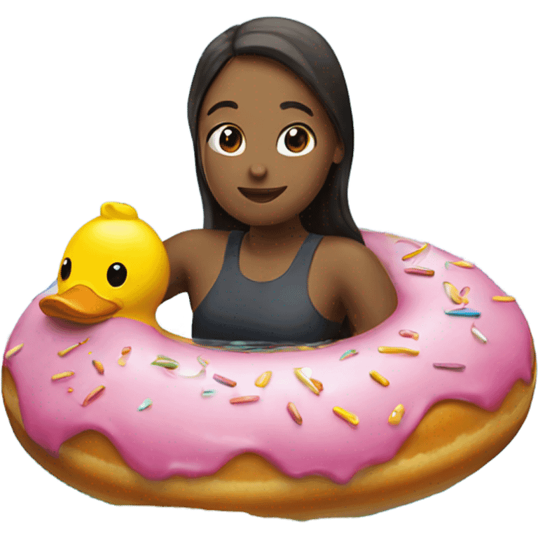 girl swimming with a donut and rubber duck emoji