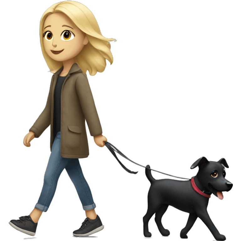 Blonde Girl walk with black dog emoji