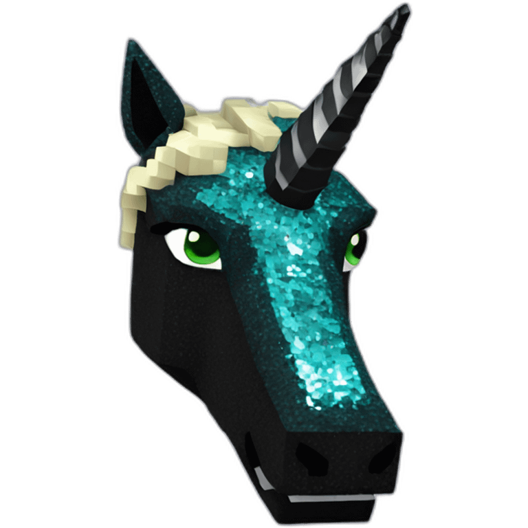 Minecraft Glitter Black Unicorn Head With Diamond Horn emoji