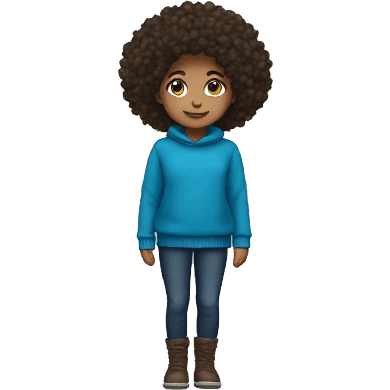 winter, christmas, hispanic, afro hair,  girl, brown eyes, child, full body, blue sweater emoji