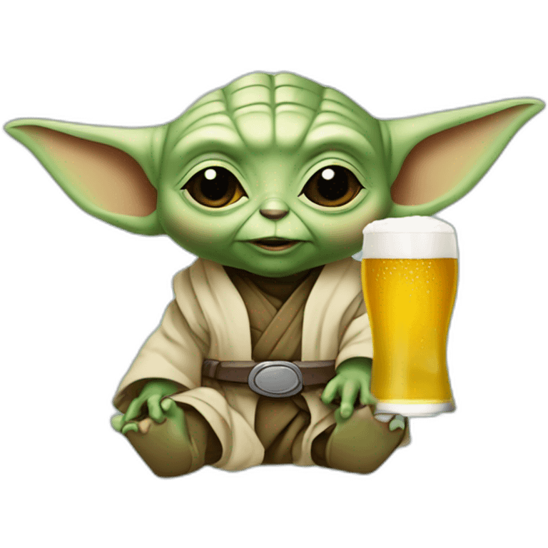 Bébé Yoda avec une bière emoji