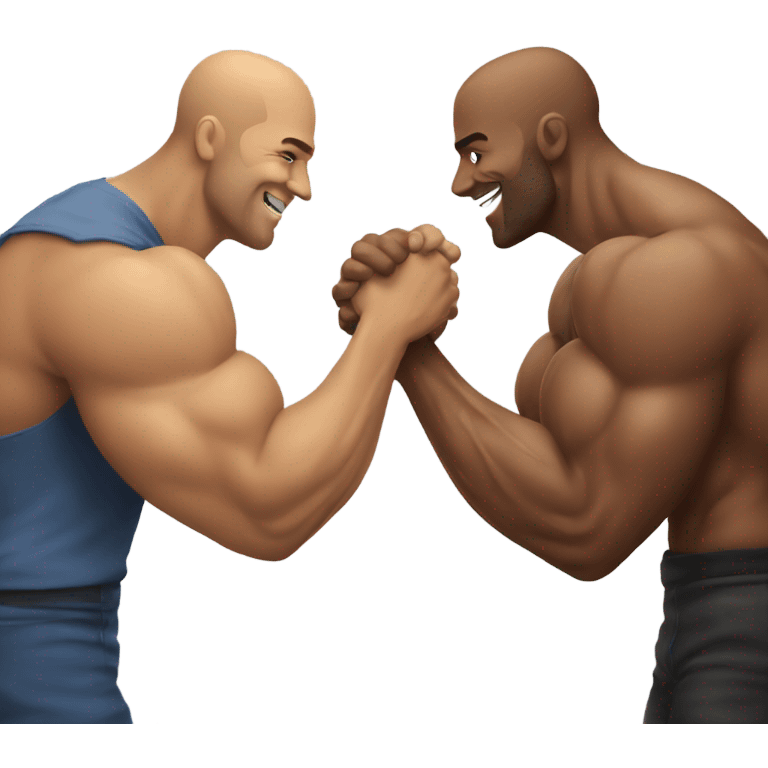 two muscular men shaking hands face to face emoji