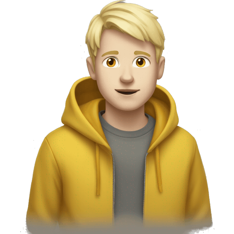 white blonde boy with mustard yellow hoodie and dog ears emoji