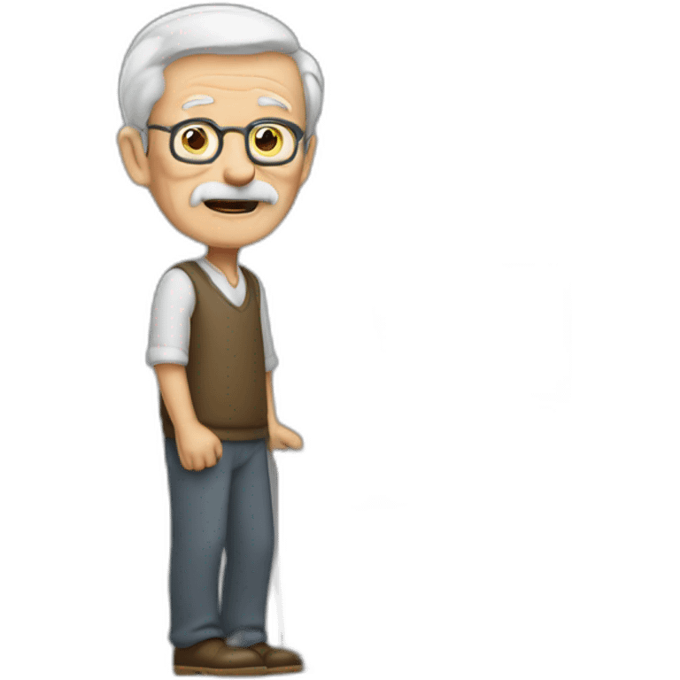 old man stands at a computer desk emoji