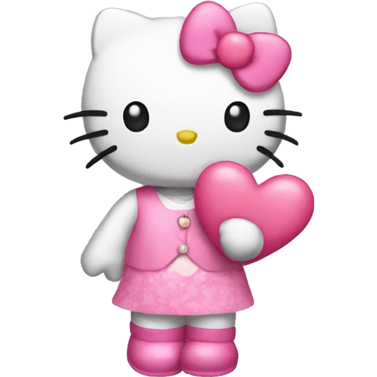 hello kitty with pink clothes holding a heart emoji