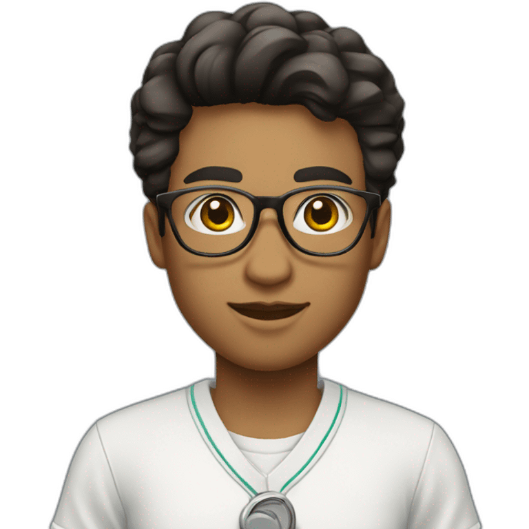 college student wearing white short sleeve uniform and black pants with eyeglass emoji