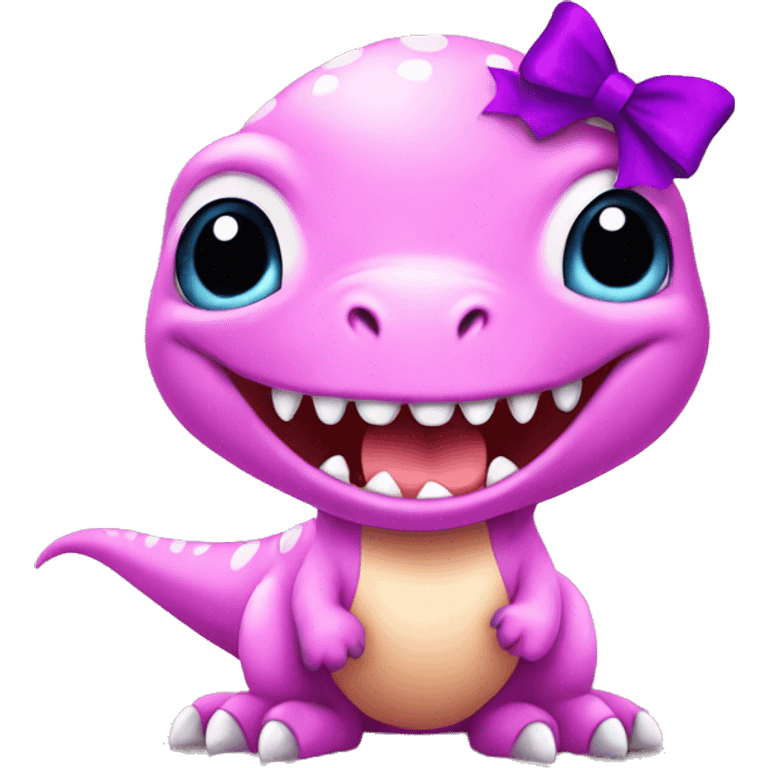 cute pink baby t-rex with purple bow on he emoji