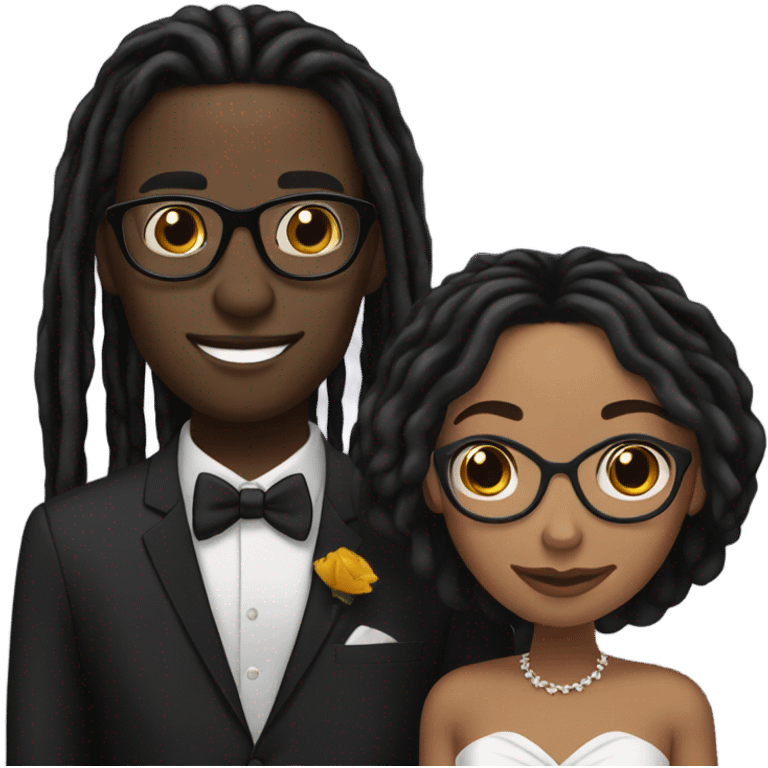 black couple light skin male with long black locs, dark skin female with glasses with black locs wedding emoji