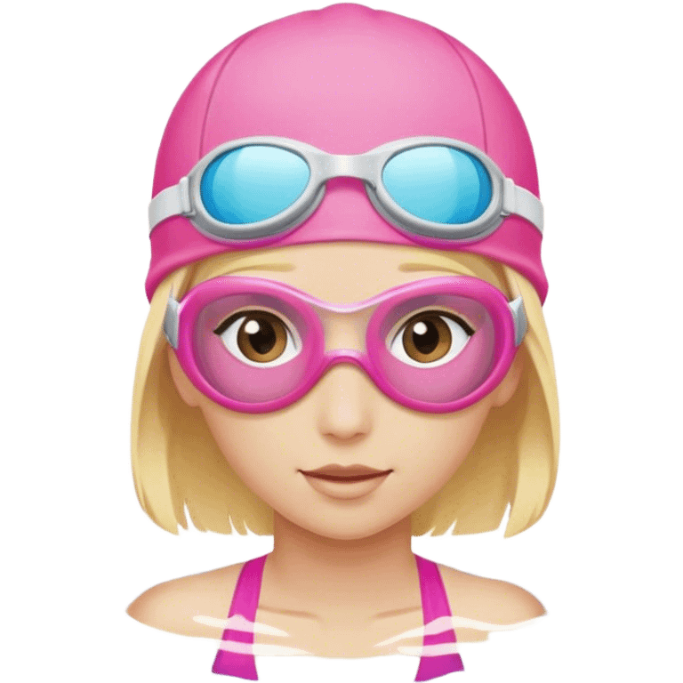 blond swimmer with pink goggles and cap emoji