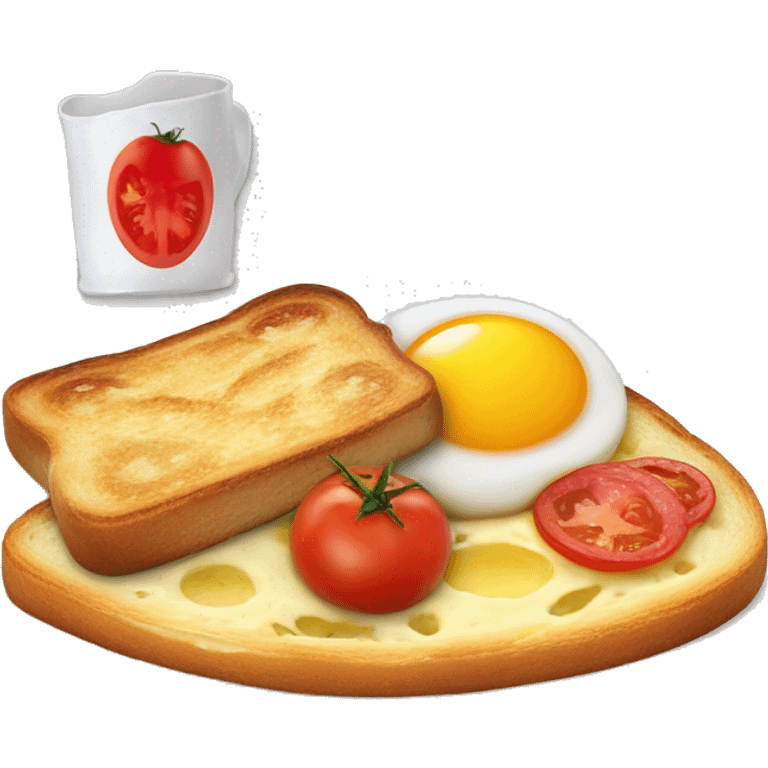 Breakfast toast, saussages, tomatoes, camambert chees emoji