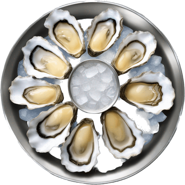 silver platter of oysters in the half shell on ice  emoji