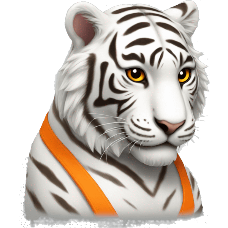 a white tiger playing in orange mu emoji