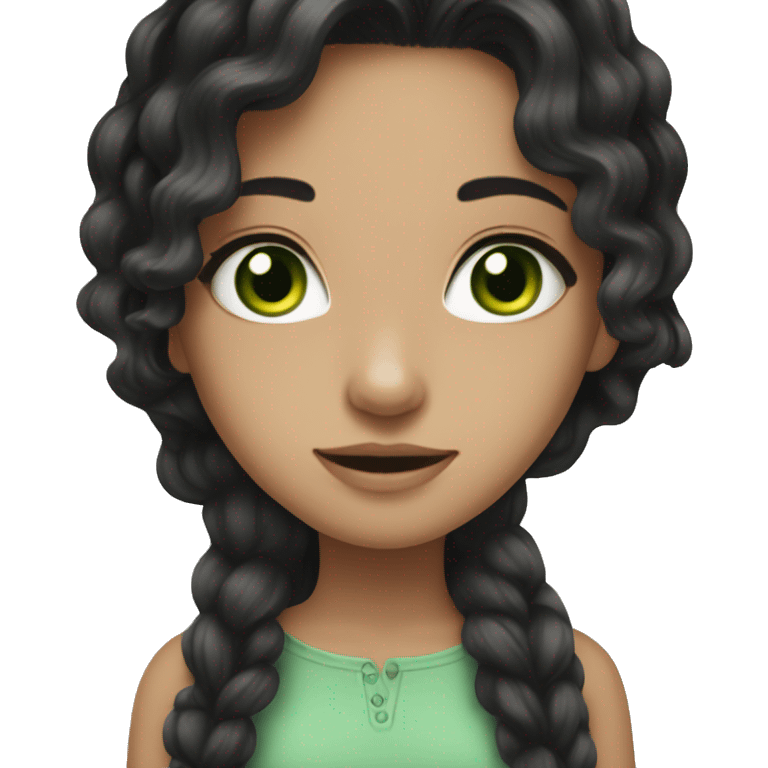  girl,Black hair,wavy hair，long hair,green eyes,almond  emoji