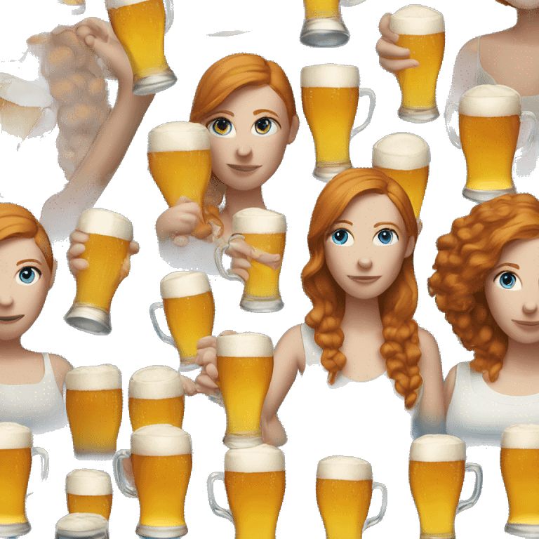 woman drinking beer, ginger hair and blue eyes emoji