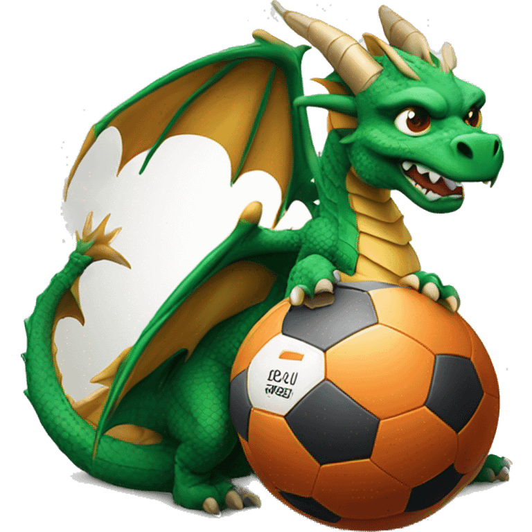 dragon with football ball and inscription «LANDARI» emoji