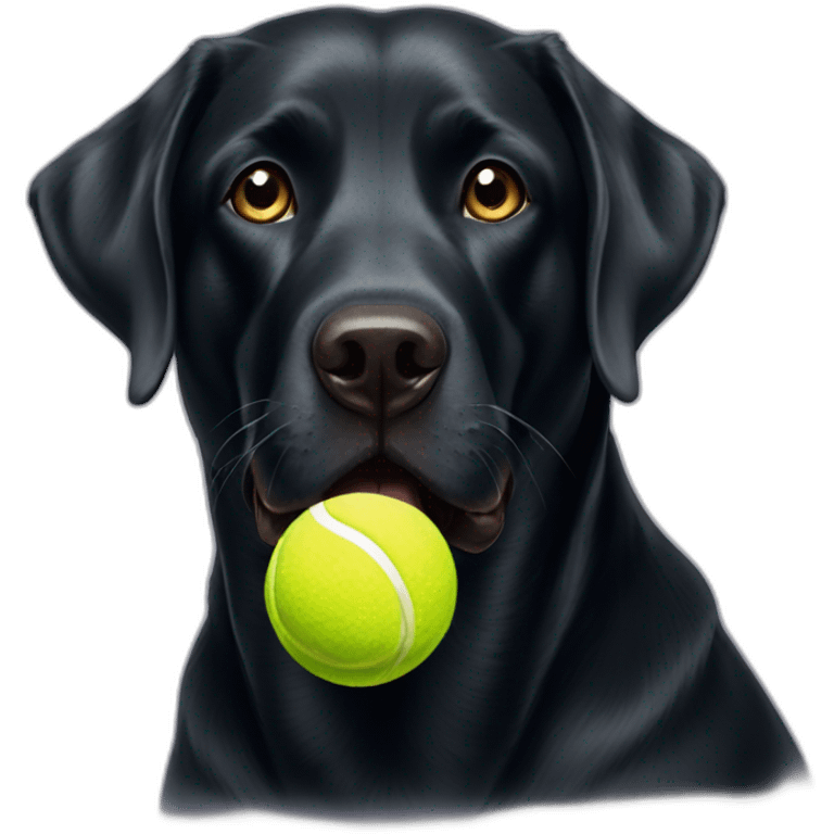 Black Labrador retriever holding three tennis balls across his mouth emoji