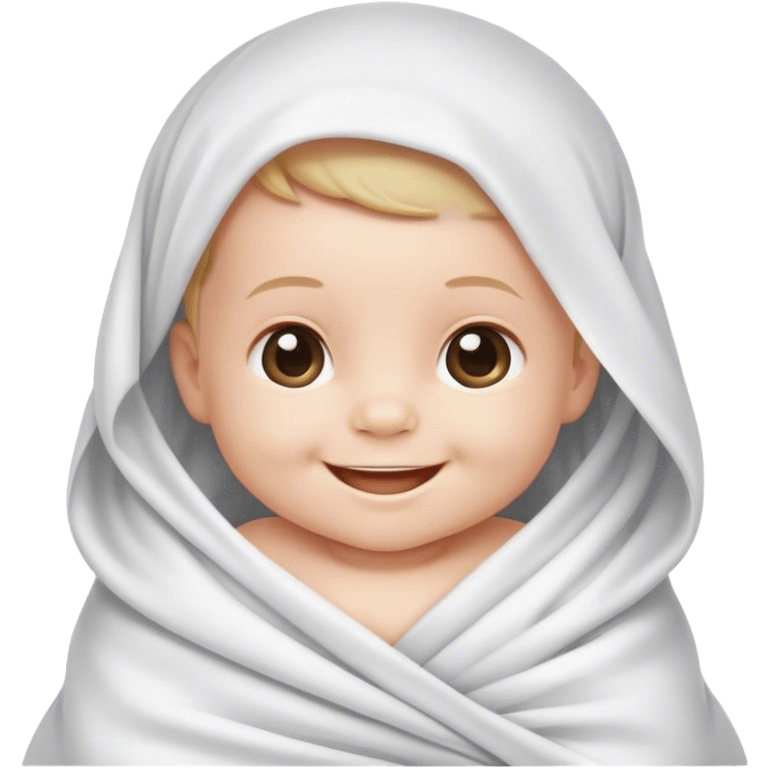 newborn baby smiling in white sheet emoji