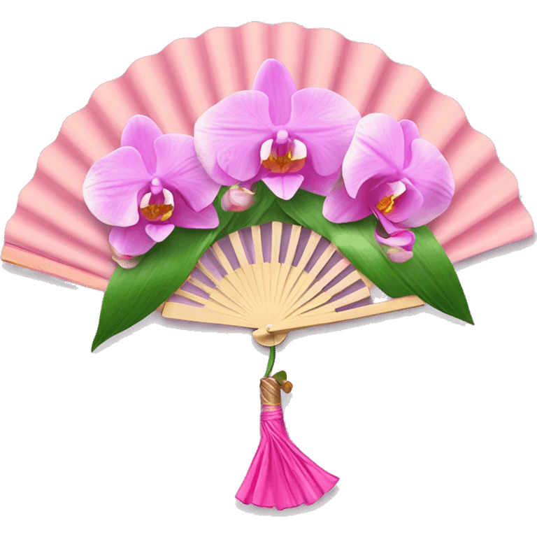 Pink venus hand fan with orchids emoji