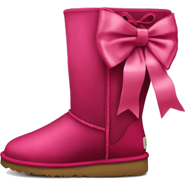 Realistic pair of zip up raspberry color Ugg boots with silk ribbon bow emoji