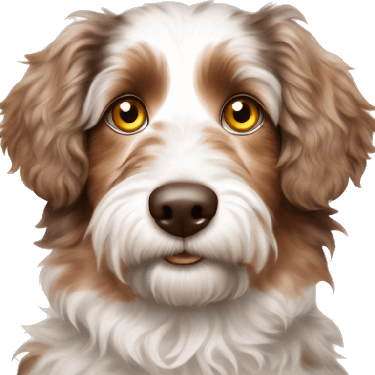 Aussiedoodle red merle yellow eyes emoji