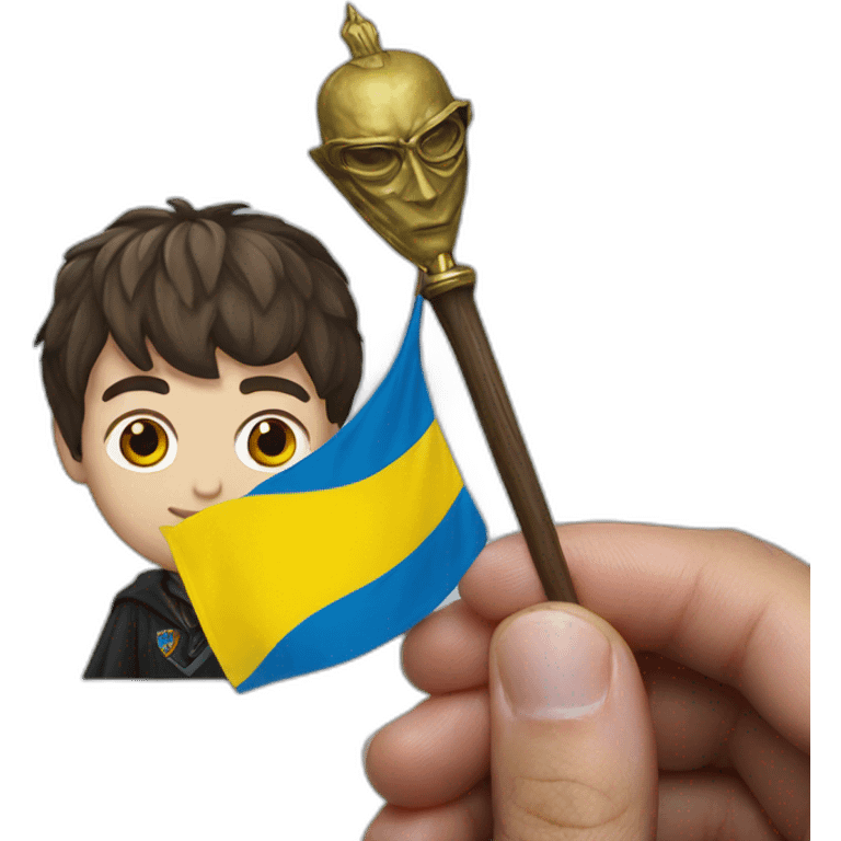 Harry Potter holds a Ukrainian flag emoji