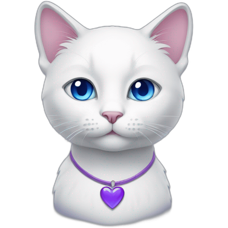 White cat with blue eyes and purple heart emoji