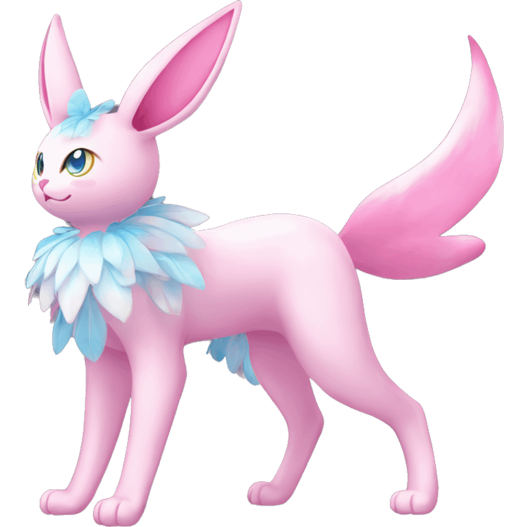 Shiny Pink Sylveon-Fairy-type-Fakémon-Cat full body emoji