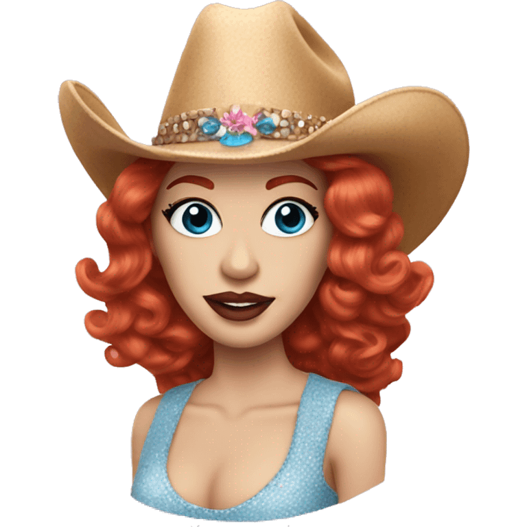 redhead drag queen with blue eyeshadow wearing pink cowboy hat  emoji