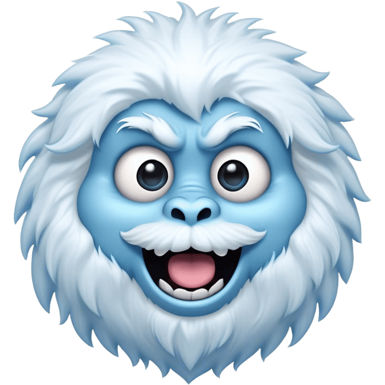 Cinematic Comical Yeti Portrait Emoji, with a cartoonishly exaggerated, fluffy figure in cool, frosty whites and icy blues, head tilted in an overly surprised expression with wide, comically sparkling eyes and a quirky, open-mouthed grin, simplified yet hilariously detailed, glowing with a soft frosty outline capturing the meme-worthy fun of a yeti in playful shock! emoji