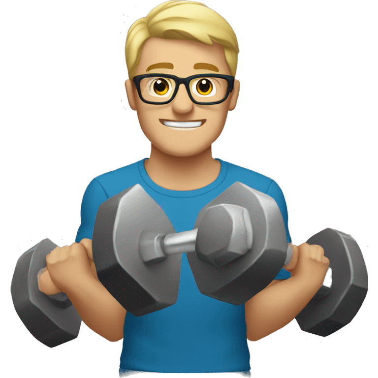 Blonde guy with glasses lifting weights emoji