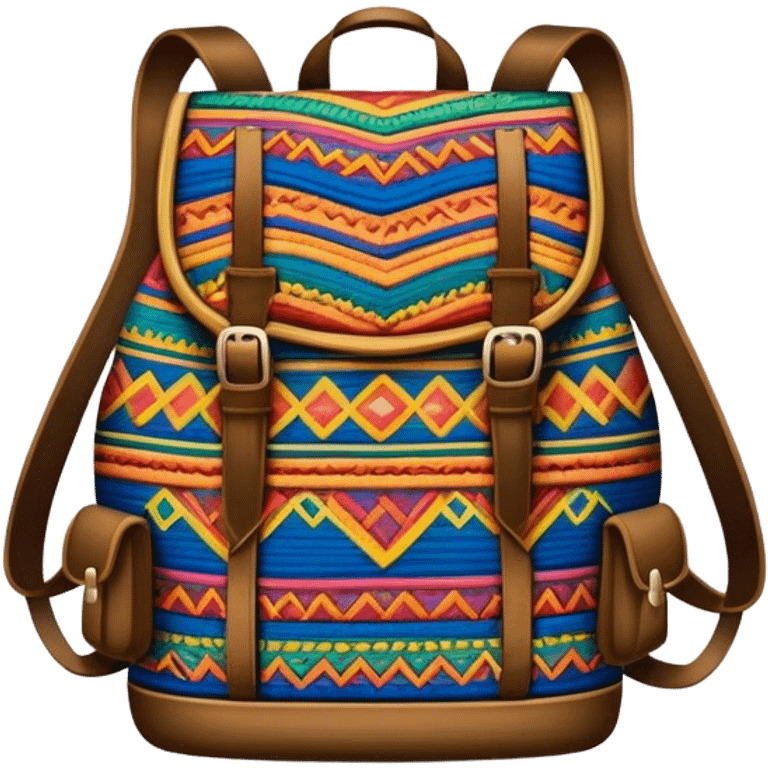 Cinematic Realistic image of a traditional Colombian mochila, rendered with detailed woven textures and vibrant patterns, set against a rustic backdrop with soft, cultural lighting emoji