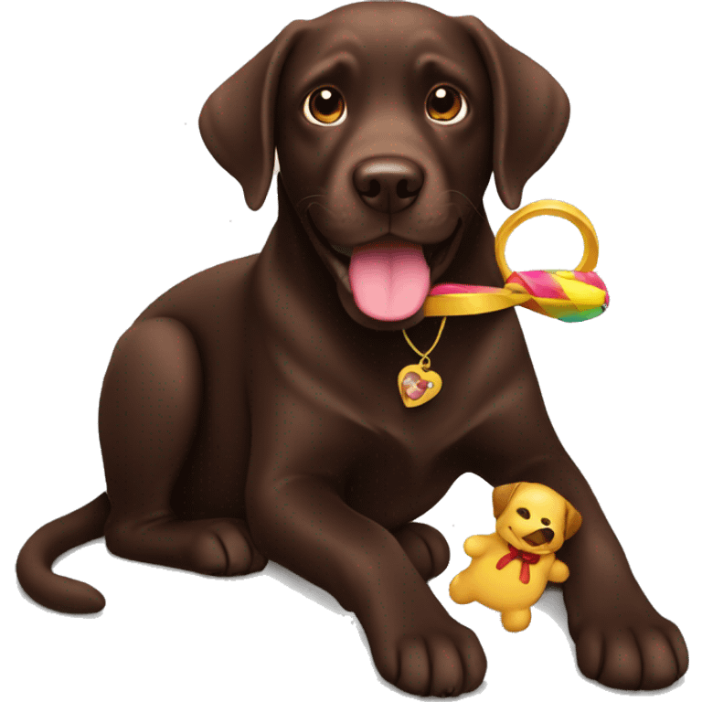 chocolate Labrador holding a toy  emoji