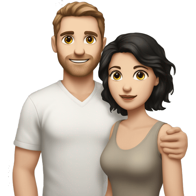 Man with white skin brown hair and hazel green eyes and Woman with brown eyes and black hair white skin they have 2 kids family portrait emoji