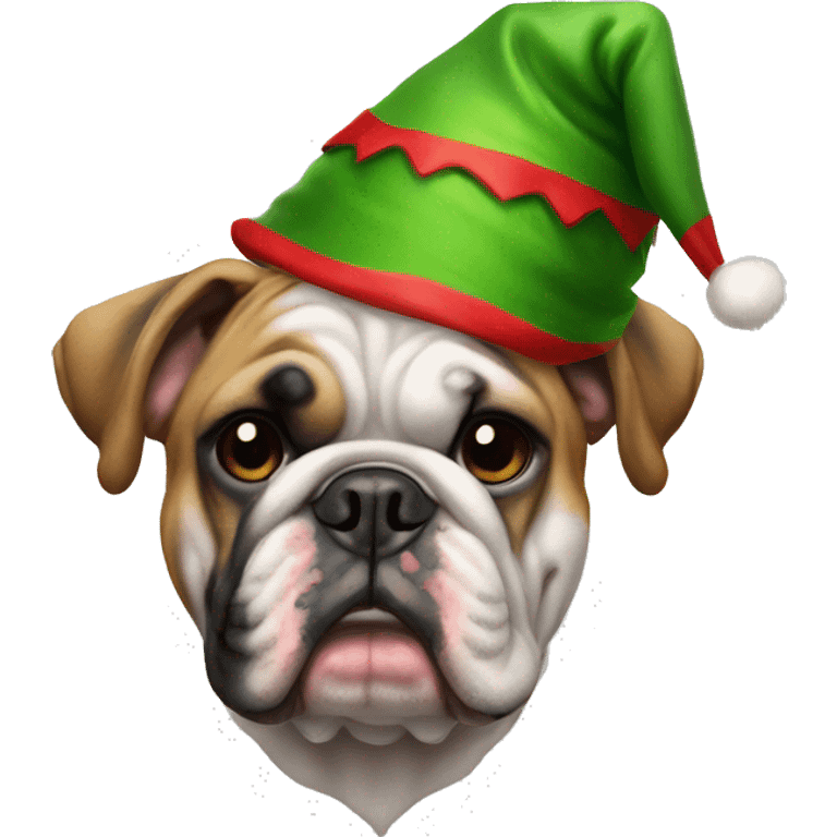 English bulldog dressed as elf emoji