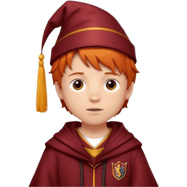 Boy with Ginger hair with a gryffindor Robe and a Textured cap emoji