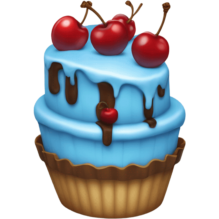 A blue cake with a cherry on top emoji