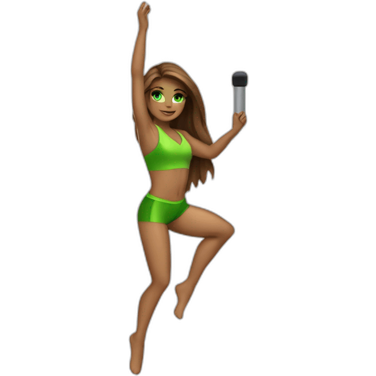 Pole dancer with brown long straight hair and green eyes slim and muscular  emoji