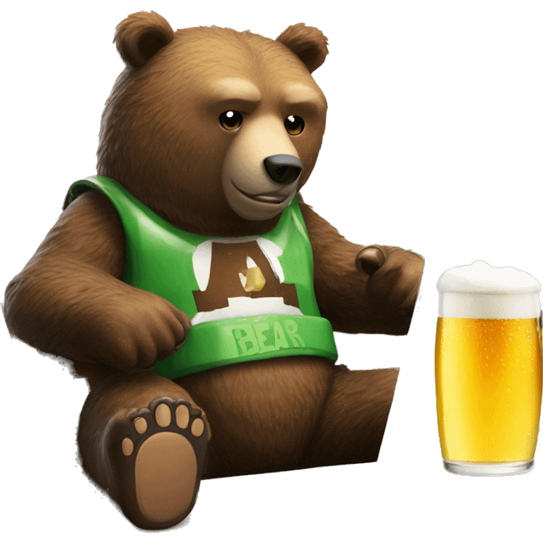 Bear drink beer working on Movement project in its chair front of laptop emoji