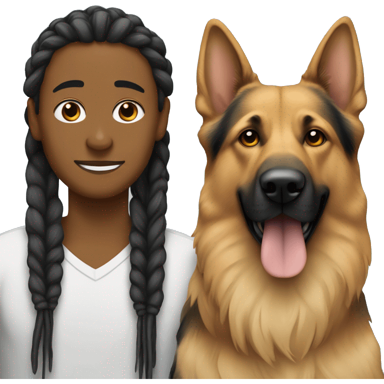 person with dreadlocks alongside a german shepherd dog emoji