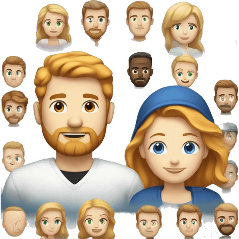 Couple white man with ginger hair and short beard and no mustache and blue eyes and a white woman with blonde hair and blue eyes  emoji