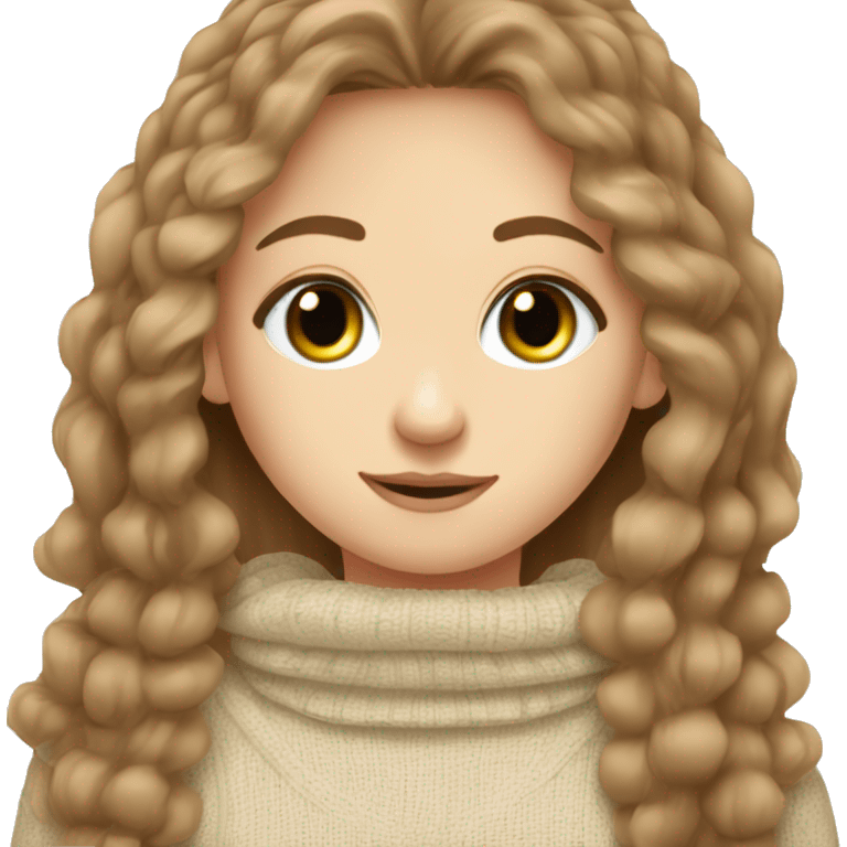 Pretty green eyed white girl with brown long hair and a comfy sweater  emoji