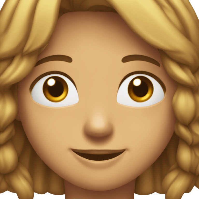 Chica con cerquillo y pelo largo media castaña con un pursing en la nariz sonriendo  emoji