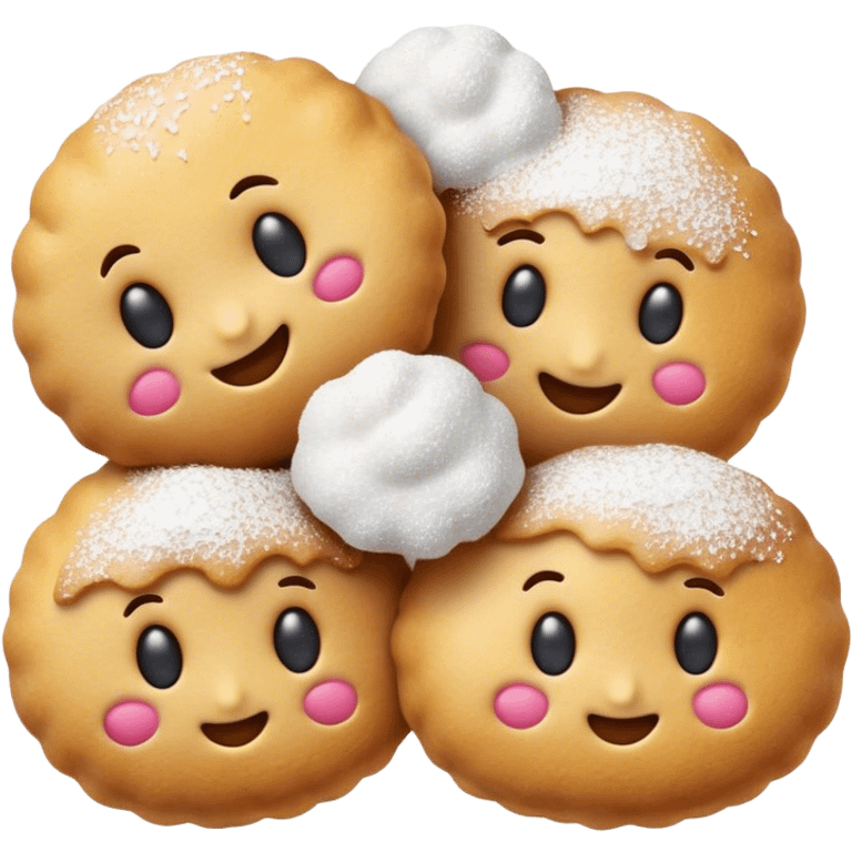 Cinematic Realistic Fritule Dessert Emoji, featuring small, fluffy dough balls dusted with powdered sugar rendered with delicate textures and warm, inviting lighting. emoji