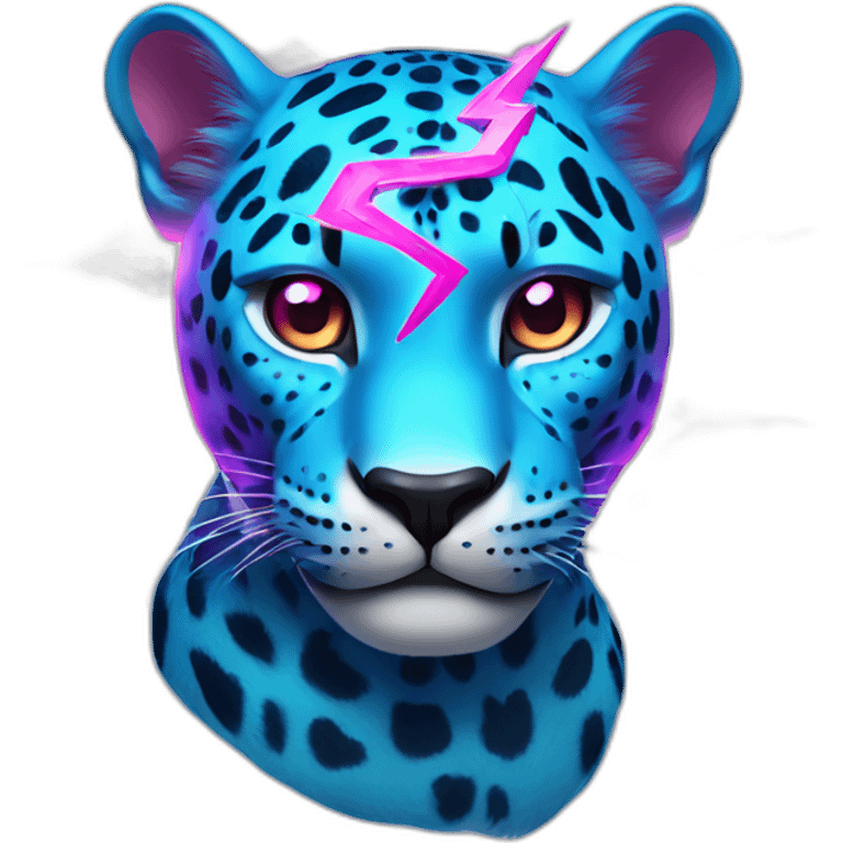 a blue jaguar with a magenta lightning bolt by its eyes on the left or right side of them. emoji