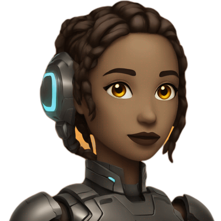 Cyborg girl orange neon light dark brown hair emoji