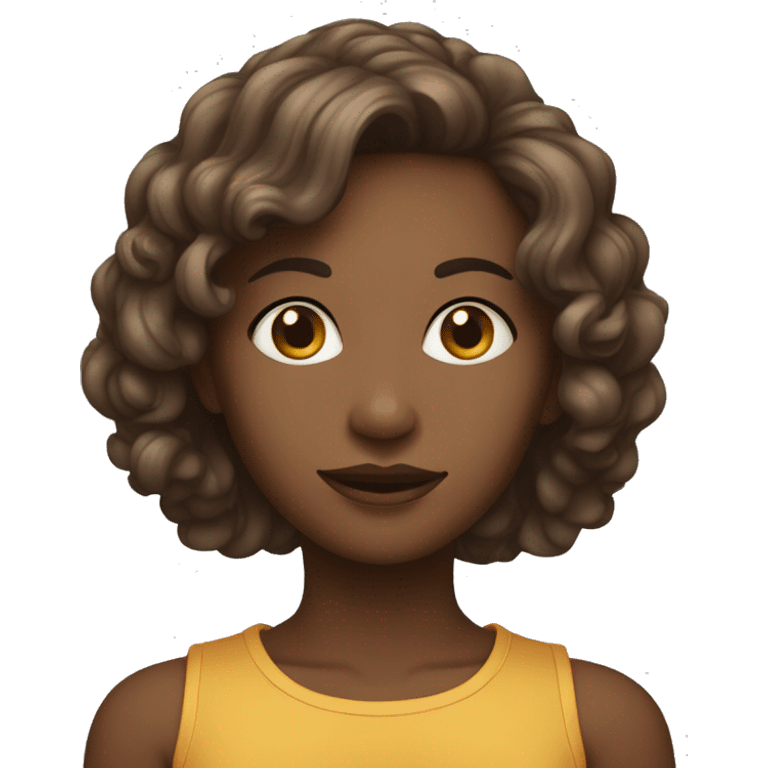 Mulher, com cabelo castanho e olhos, cor da pelo branca, olhos ligeiramente puxados  emoji