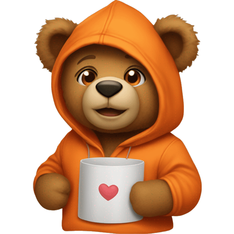 Teddy bear with hearteyes wearing orange hoodie emoji